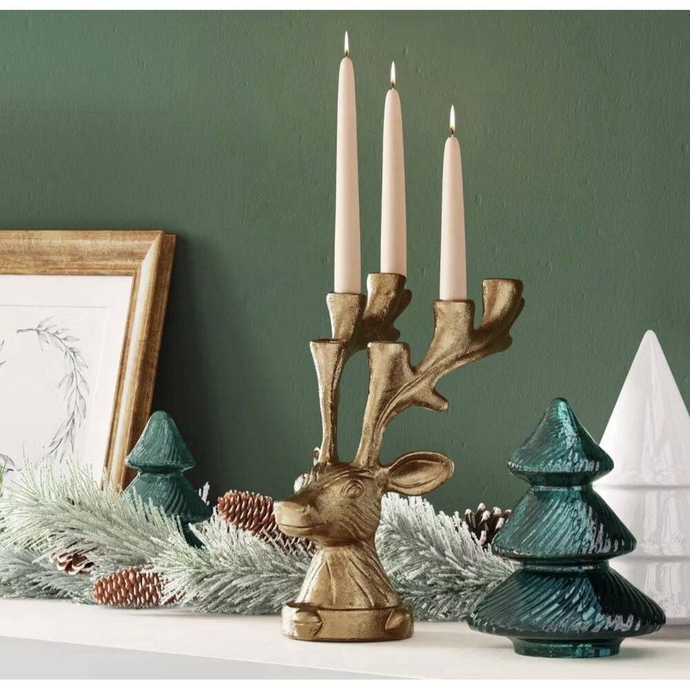 Rare Threshold Gold Deer Candelabra Taper Candle Holder Christmas Reindeer
